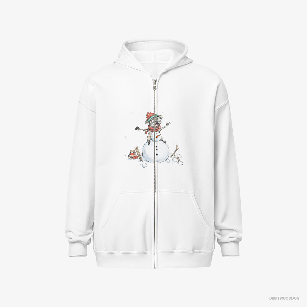 Yorkshire Terrier Hoodie – Men White Hoodie Full-Zip – Building a Snowman (on White Background)