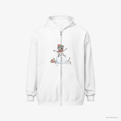 Yorkshire Terrier Building a Snowman White Hoodie