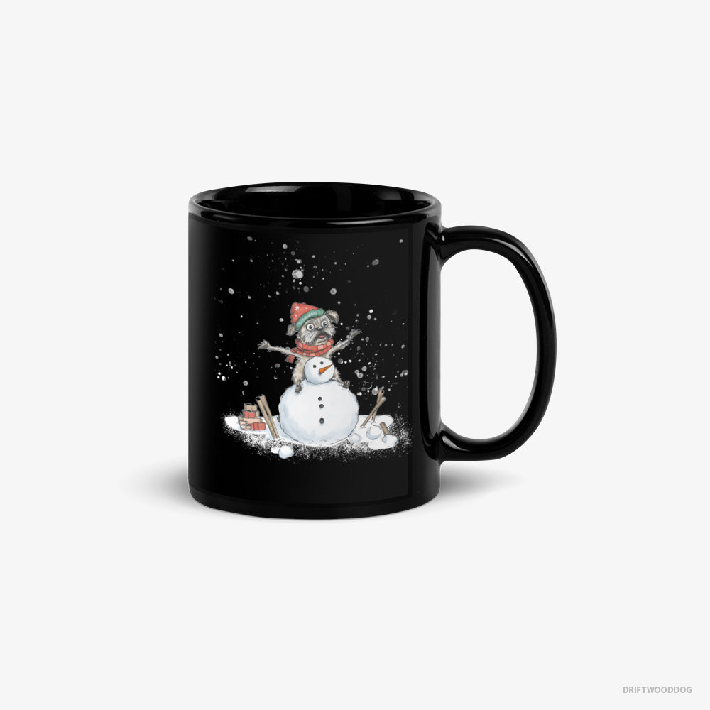 Yorkshire Terrier Mug – Unisex Black Mug Classic – Building a Snowman (on White Background)