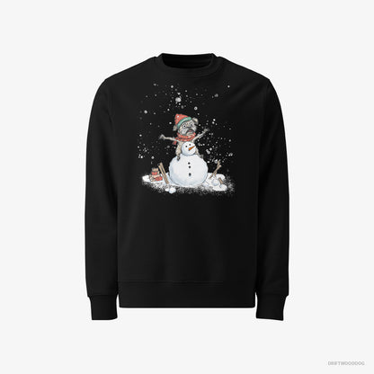 Yorkshire Terrier Sweatshirt – Men Black Sweatshirt Classic – Building a Snowman (on White Background)