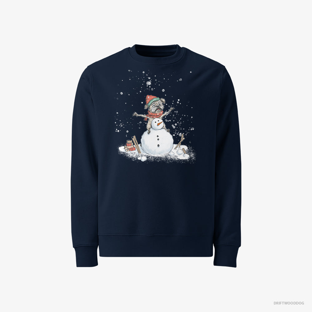 Yorkshire Terrier Sweatshirt – Men Navy Sweatshirt Classic – Building a Snowman (on White Background)