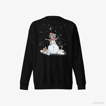 Yorkshire Terrier Sweatshirt – Men Black Sweatshirt Eco-Friendly – Building a Snowman (on White Background)