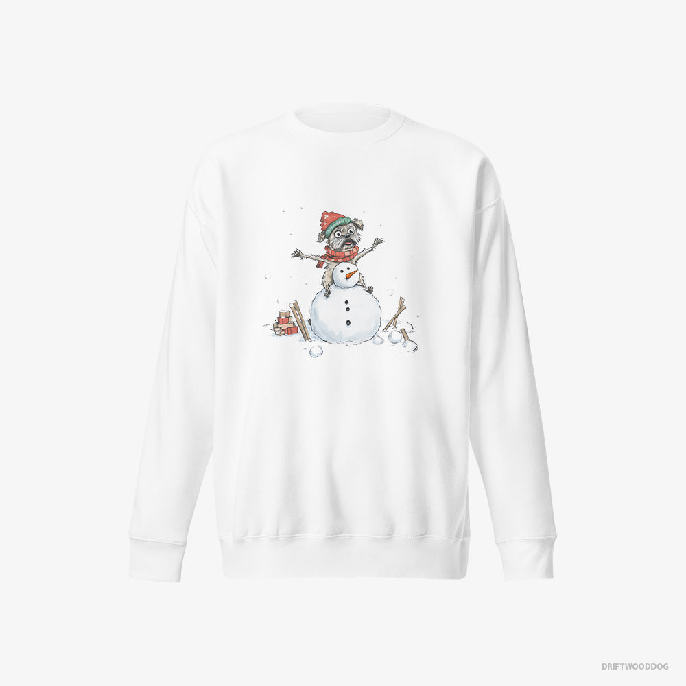 Yorkshire Terrier Sweatshirt – Women White Sweatshirt Eco-Friendly – Building a Snowman (on White Background)