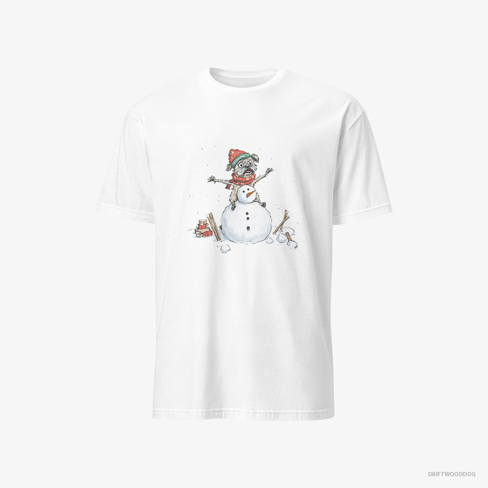 Yorkshire Terrier T-Shirt – Women White T-Shirt Classic – Building a Snowman (on White Background)