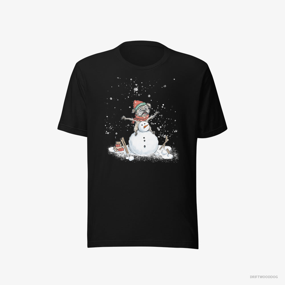 Yorkshire Terrier T-Shirt – Women Black T-Shirt Eco-Friendly – Building a Snowman (on White Background)