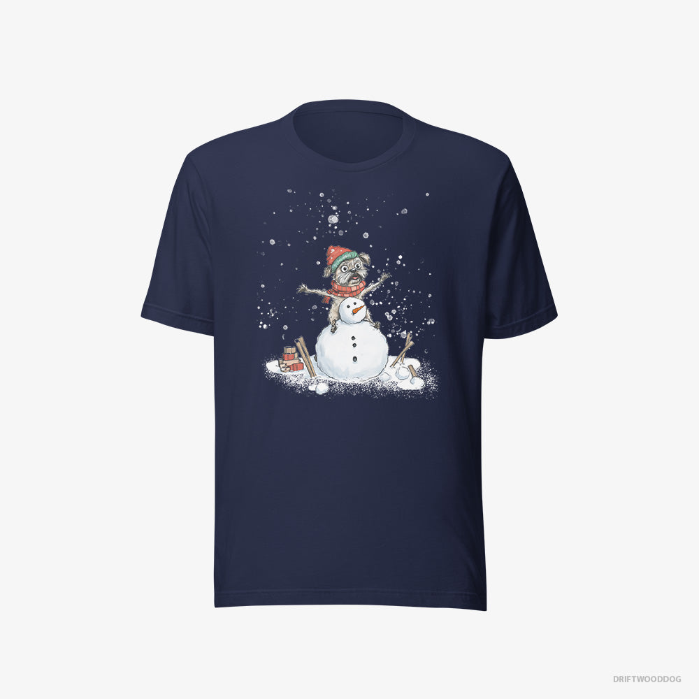 Yorkshire Terrier T-Shirt – Men Navy T-Shirt Eco-Friendly – Building a Snowman (on White Background)