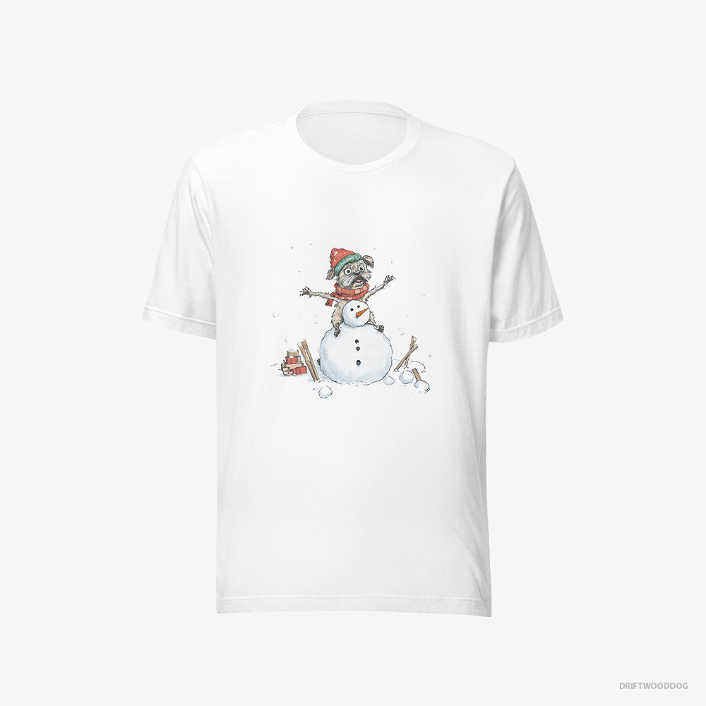 Yorkshire Terrier T-Shirt – Women White T-Shirt Eco-Friendly – Building a Snowman (on White Background)