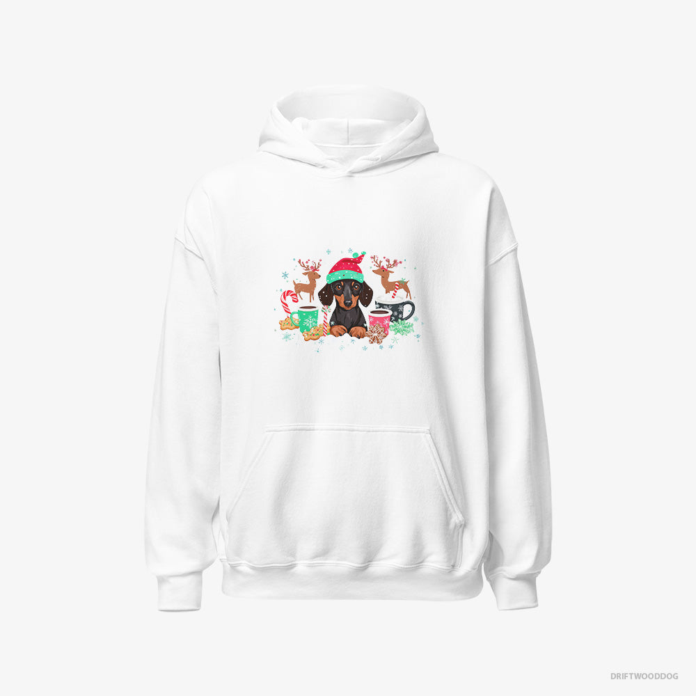 Dachshund Hoodie – Men White Hoodie Classic – in a Jolly Christmas Mood (on White Background)