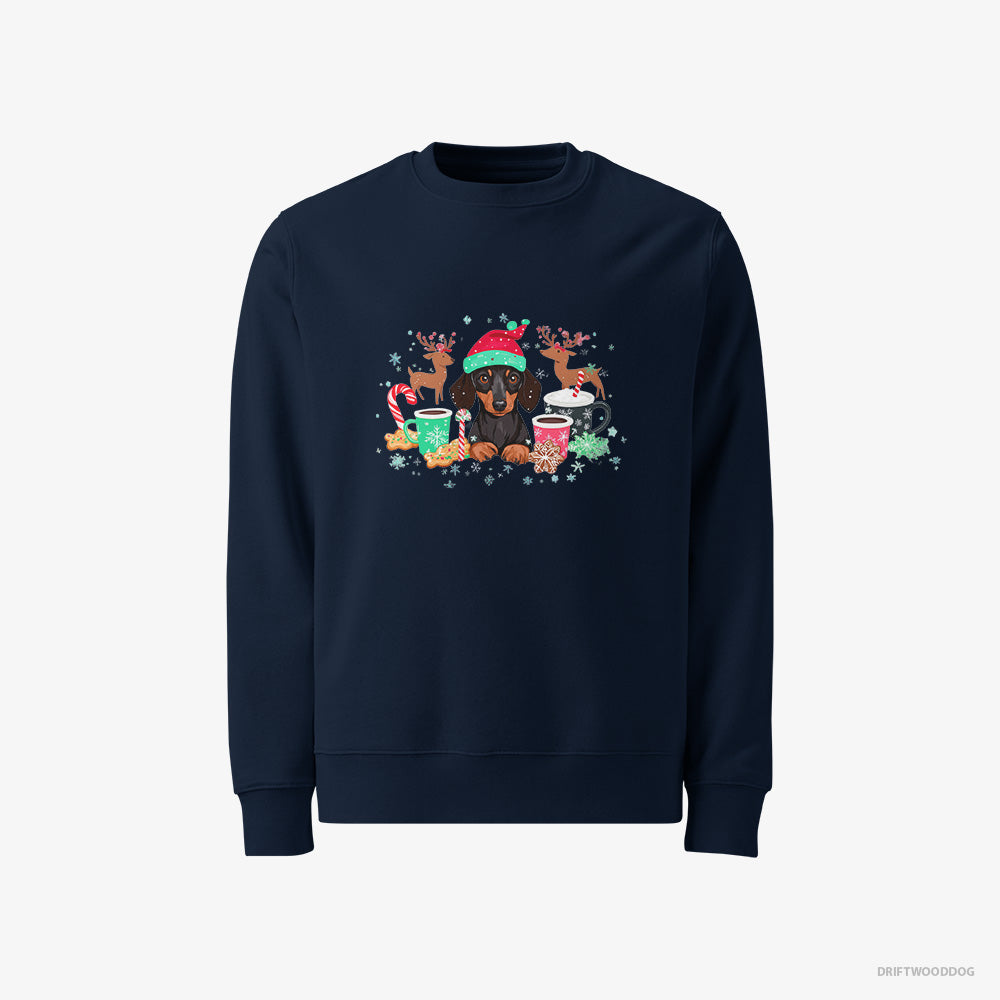 Dachshund Sweatshirt – Men Navy Sweatshirt Classic – in a Jolly Christmas Mood (on White Background)