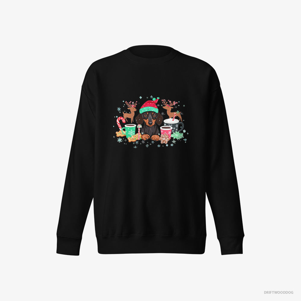 Dachshund Sweatshirt – Men Black Sweatshirt Eco-Friendly – in a Jolly Christmas Mood (on White Background)