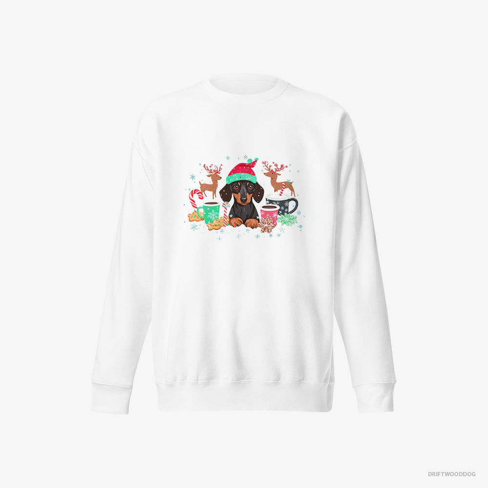 Dachshund Sweatshirt – Men White Sweatshirt Eco-Friendly – in a Jolly Christmas Mood (on White Background)