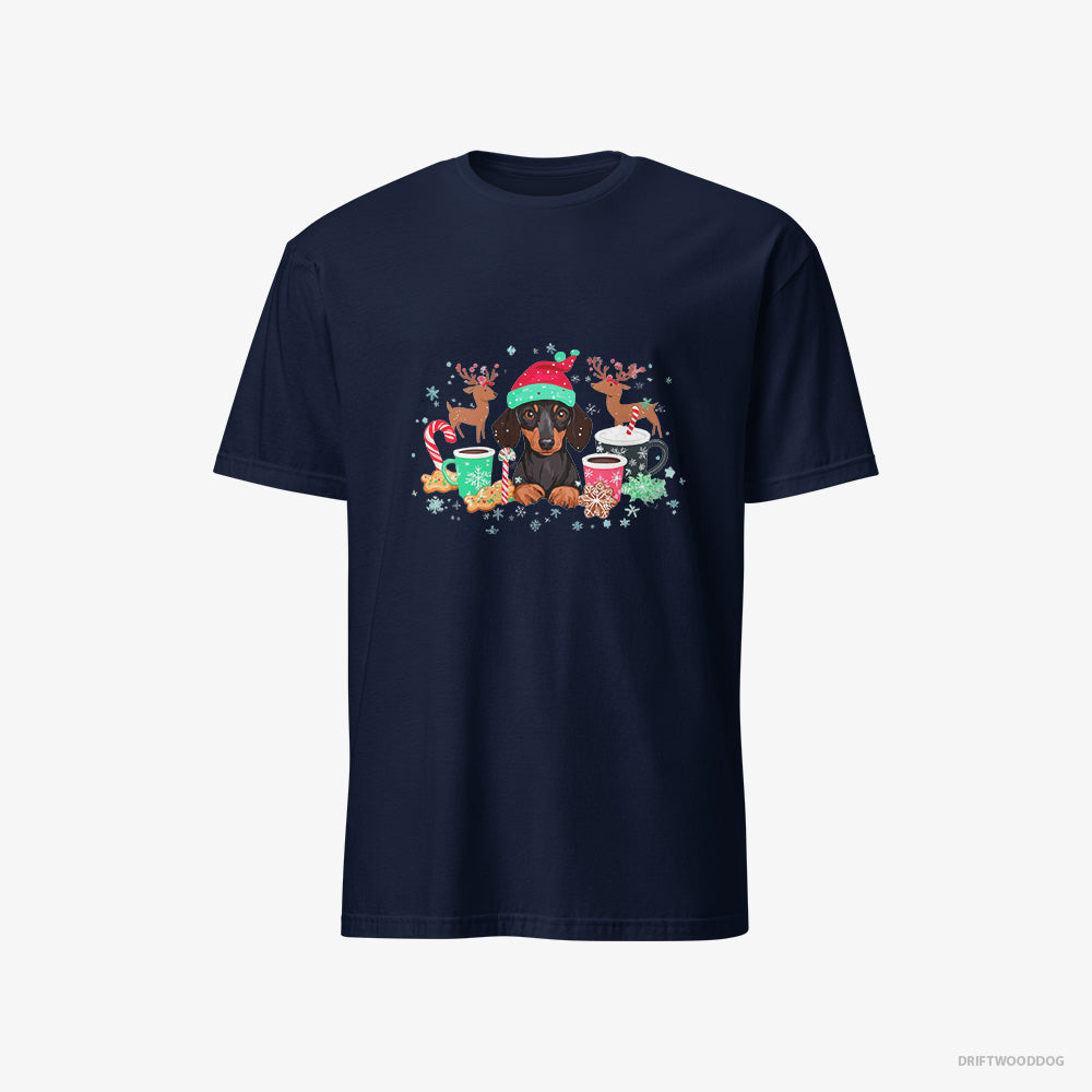 Dachshund T-Shirt – Men Navy T-Shirt Classic – in a Jolly Christmas Mood (on White Background)