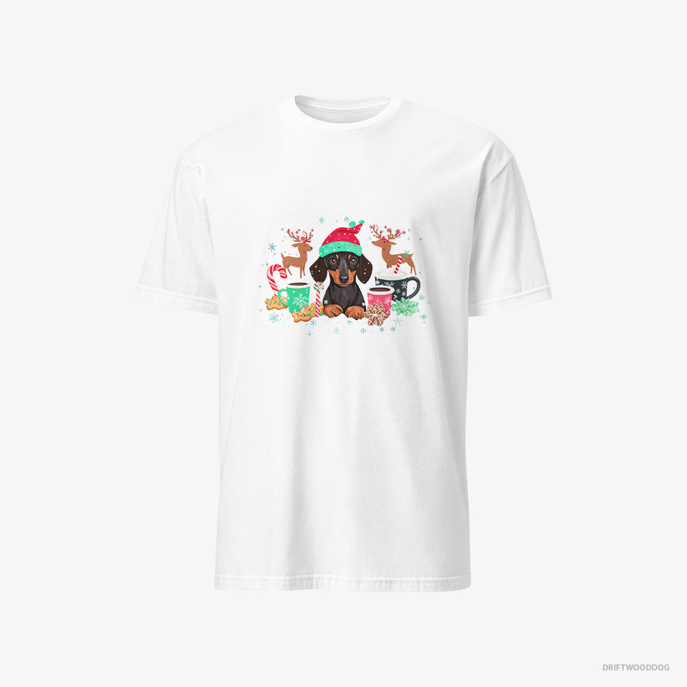 Dachshund T-Shirt – Men White T-Shirt Classic – in a Jolly Christmas Mood (on White Background)