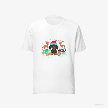 Dachshund T-Shirt – Women White T-Shirt Eco-Friendly – in a Jolly Christmas Mood (on White Background)