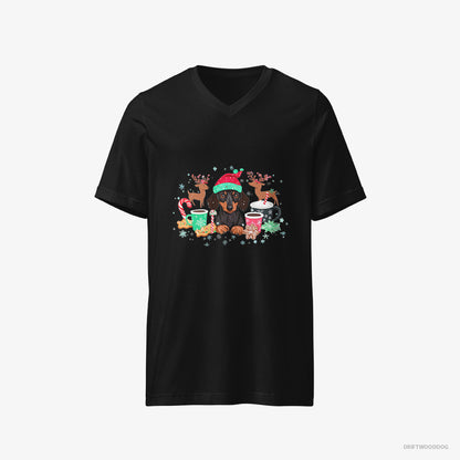 Dachshund T-Shirt – Men Black T-Shirt V-Neck – in a Jolly Christmas Mood (on White Background)