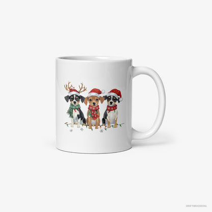 Jack Russell Terrier Puppies in a Christmas Theme White Mug