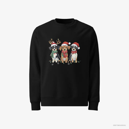 Jack Russell Terrier Sweatshirt – Men Black Sweatshirt Classic – Puppies in a Christmas Theme (on White Background)