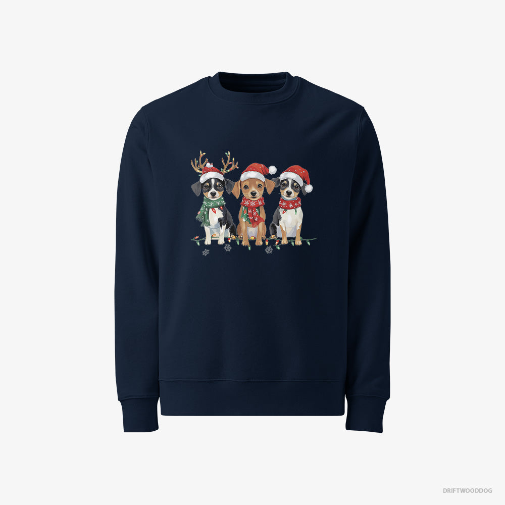 Jack Russell Terrier Sweatshirt – Men Navy Sweatshirt Classic – Puppies in a Christmas Theme (on White Background)