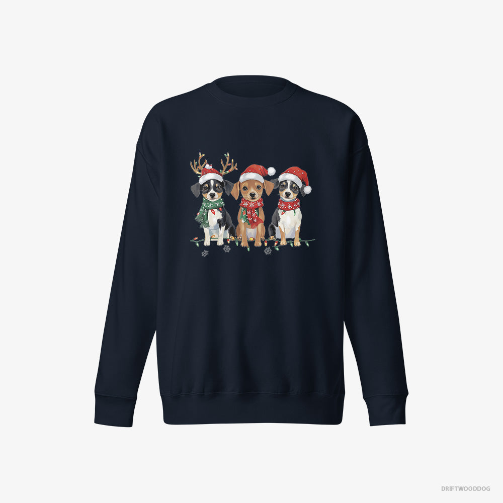 Jack Russell Terrier Sweatshirt – Men Navy Sweatshirt Eco-Friendly – Puppies in a Christmas Theme (on White Background)