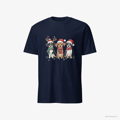 Jack Russell Terrier Puppies in a Christmas Theme Navy T-Shirt