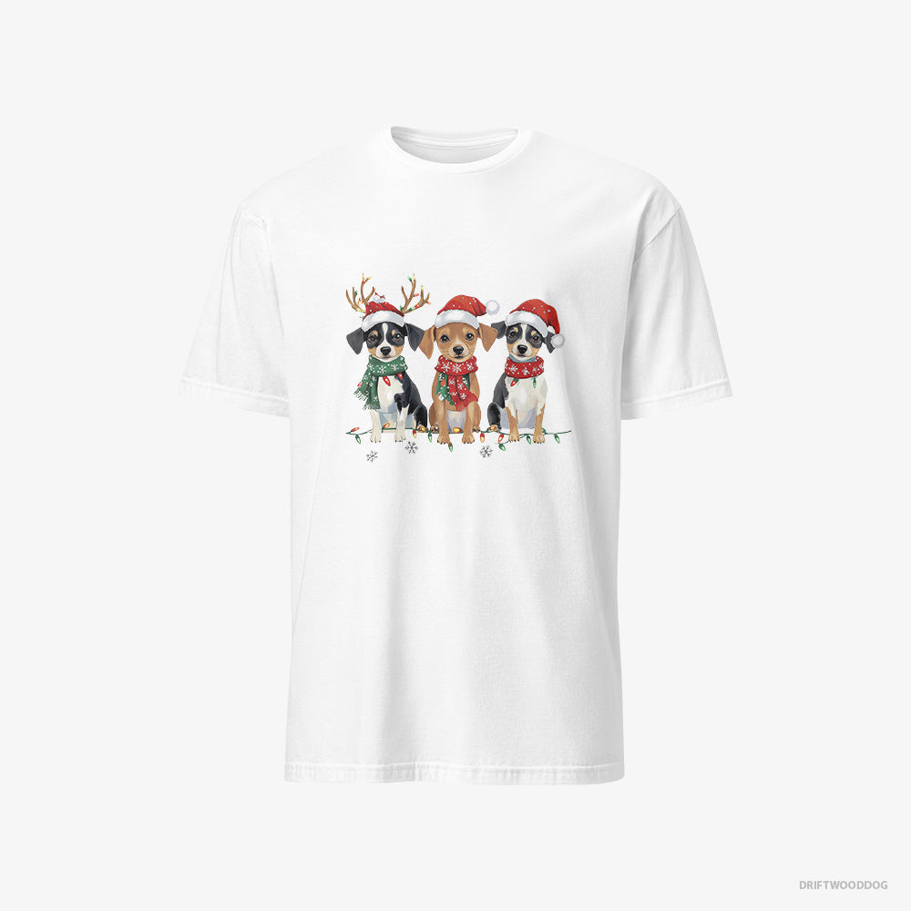 Jack Russell Terrier T-Shirt – Men White T-Shirt Classic – Puppies in a Christmas Theme (on White Background)