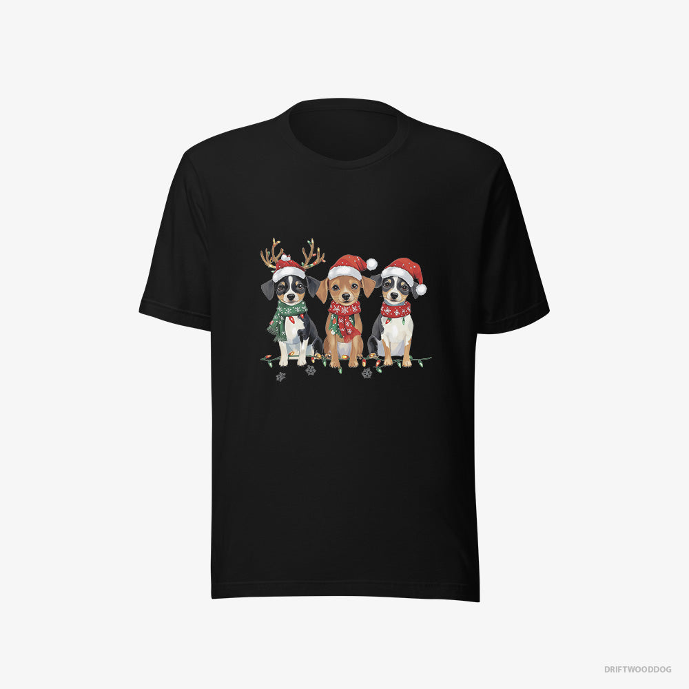 Jack Russell Terrier T-Shirt – Men Black T-Shirt Eco-Friendly – Puppies in a Christmas Theme (on White Background)