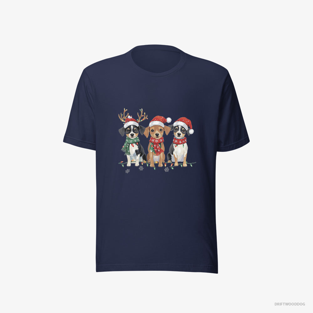 Jack Russell Terrier T-Shirt – Men Navy T-Shirt Eco-Friendly – Puppies in a Christmas Theme (on White Background)