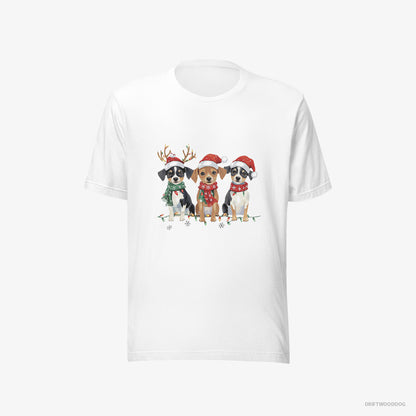 Jack Russell Terrier T-Shirt – Men White T-Shirt Eco-Friendly – Puppies in a Christmas Theme (on White Background)