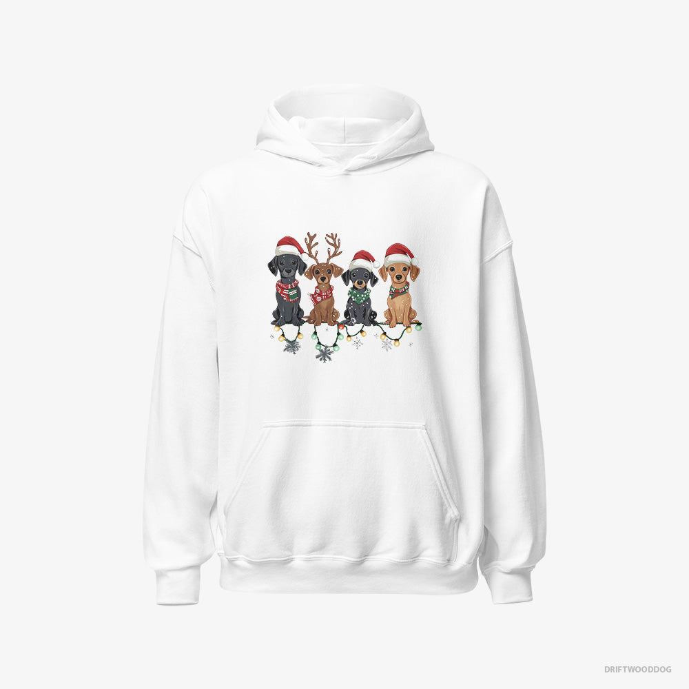 Dachshund Hoodie – Men White Hoodie Classic – Puppies in the Christmas Spirit (on White Background)