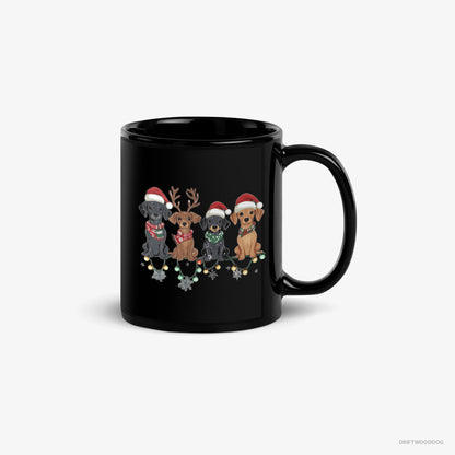 Dachshund Mug – Unisex Black Mug Classic – Puppies in the Christmas Spirit (on White Background)