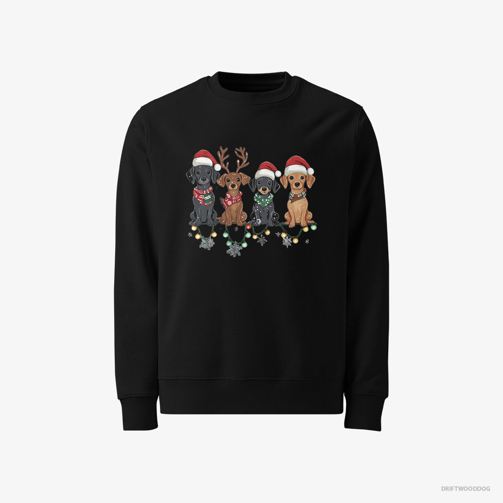 Dachshund Sweatshirt – Men Black Sweatshirt Classic – Puppies in the Christmas Spirit (on White Background)