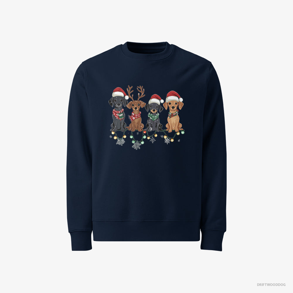 Dachshund Sweatshirt – Men Navy Sweatshirt Classic – Puppies in the Christmas Spirit (on White Background)