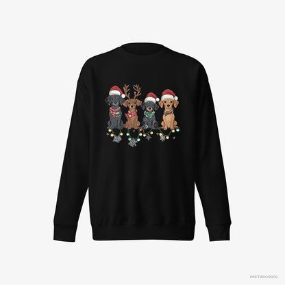 Dachshund Sweatshirt – Women Black Sweatshirt Eco-Friendly – Puppies in the Christmas Spirit (on White Background)