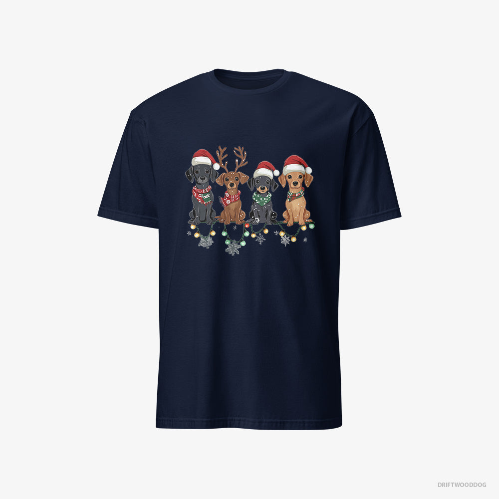 Dachshund T-Shirt – Men Navy T-Shirt Classic – Puppies in the Christmas Spirit (on White Background)