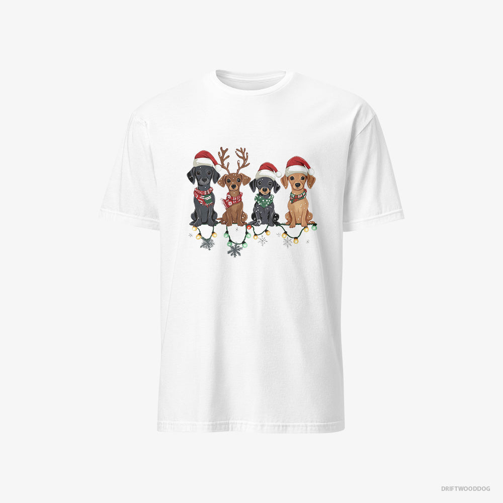 Dachshund T-Shirt – Men White T-Shirt Classic – Puppies in the Christmas Spirit (on White Background)