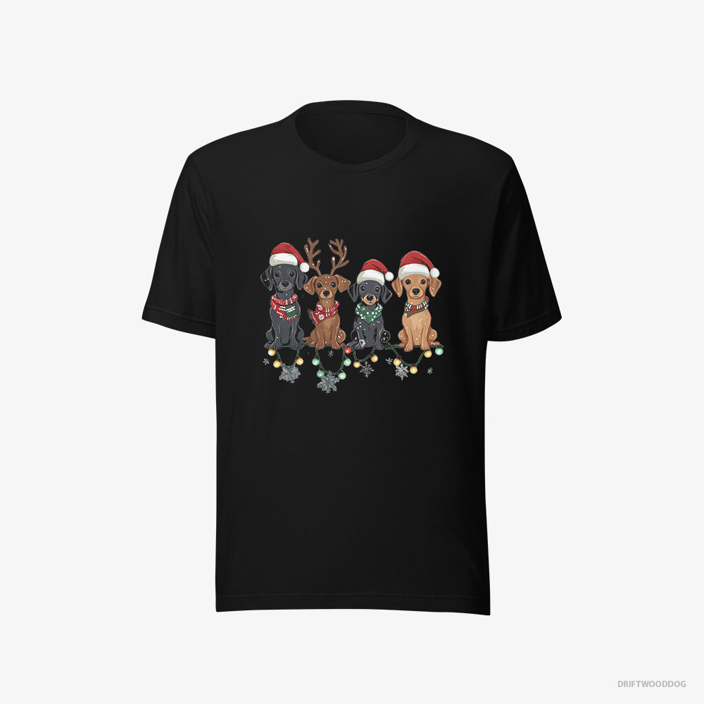 Dachshund T-Shirt – Women Black T-Shirt Eco-Friendly – Puppies in the Christmas Spirit (on White Background)