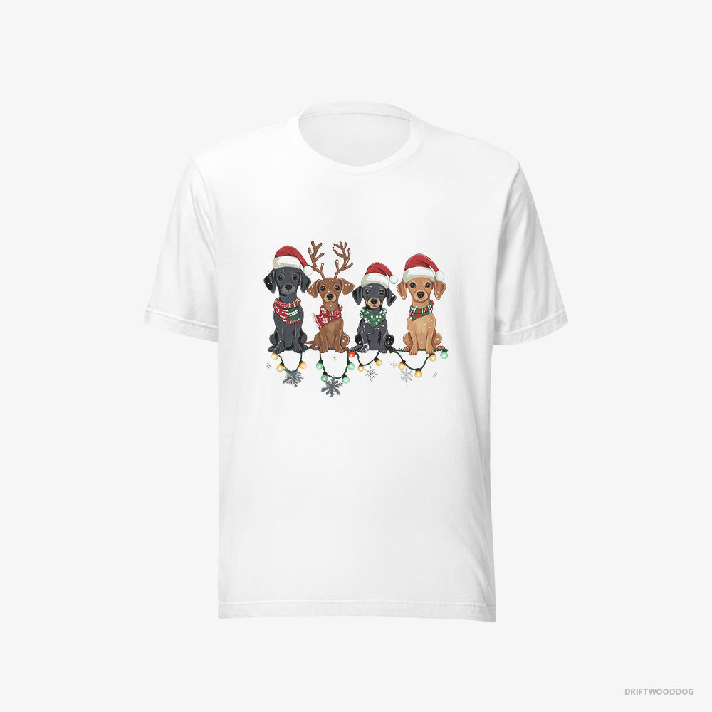 Dachshund T-Shirt – Men White T-Shirt Eco-Friendly – Puppies in the Christmas Spirit (on White Background)