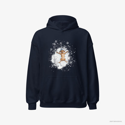 Dachshund Hoodie – Women Navy Hoodie Classic – Making Snow Angels (on White Background)