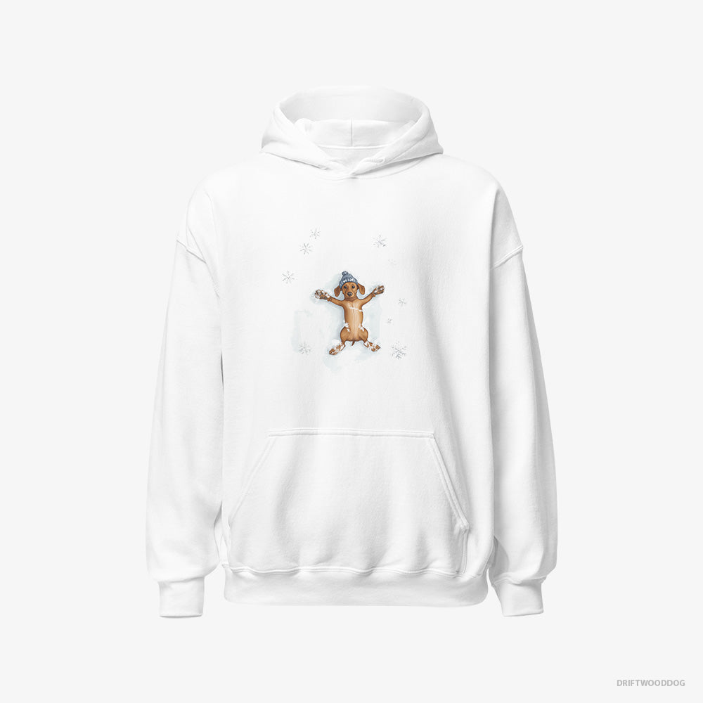 Dachshund Hoodie – Women White Hoodie Classic – Making Snow Angels (on White Background)