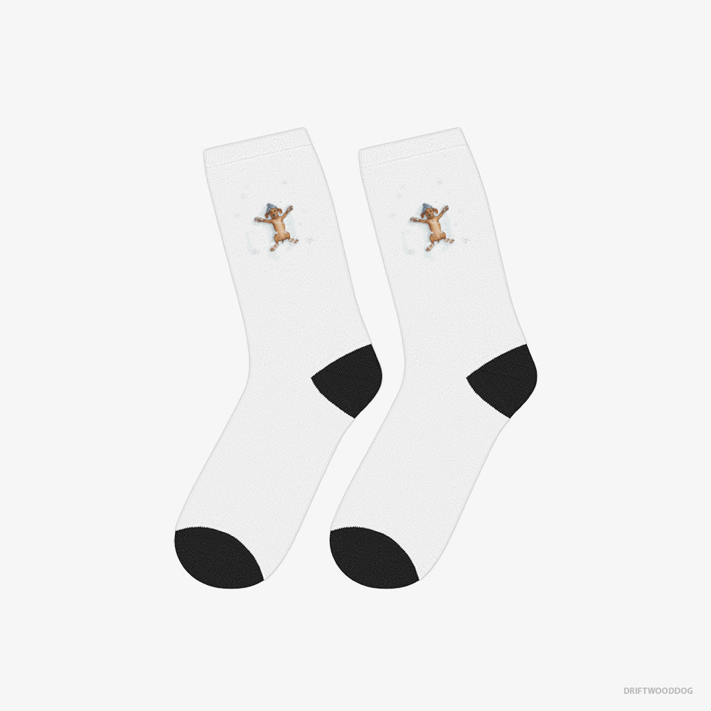 Dachshund Socks – Unisex White Socks Eco-Friendly – Making Snow Angels (on White Background)