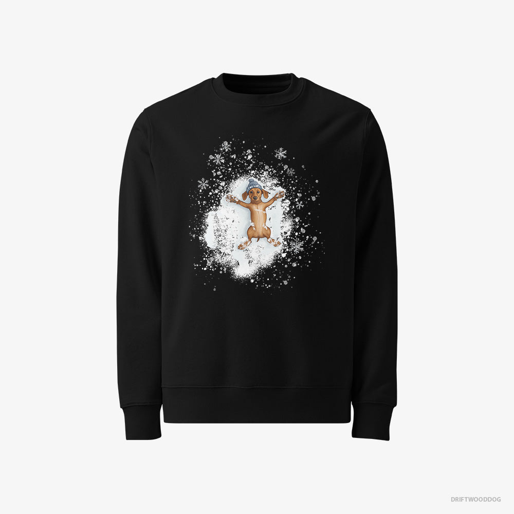 Dachshund Sweatshirt – Women Black Sweatshirt Classic – Making Snow Angels (on White Background)