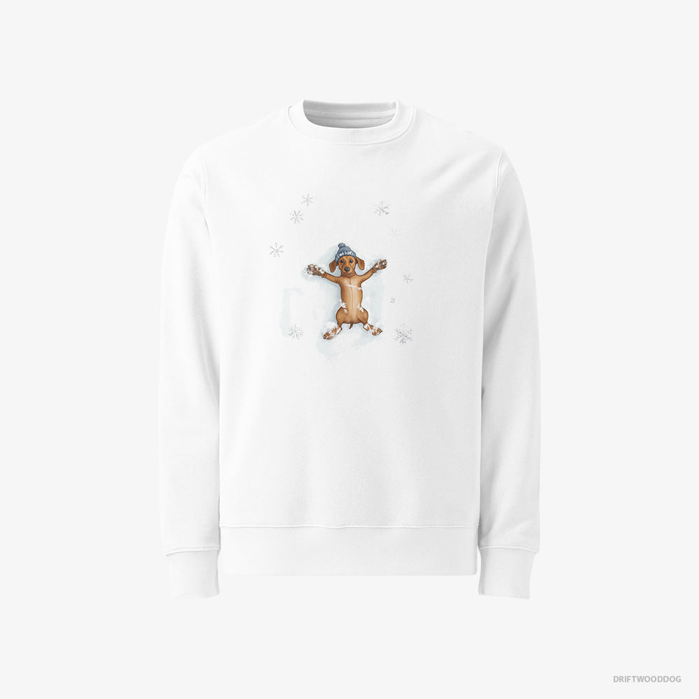 Dachshund Sweatshirt – Women White Sweatshirt Classic – Making Snow Angels (on White Background)