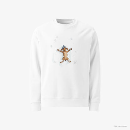 Dachshund Sweatshirt – Women White Sweatshirt Classic – Making Snow Angels (on White Background)