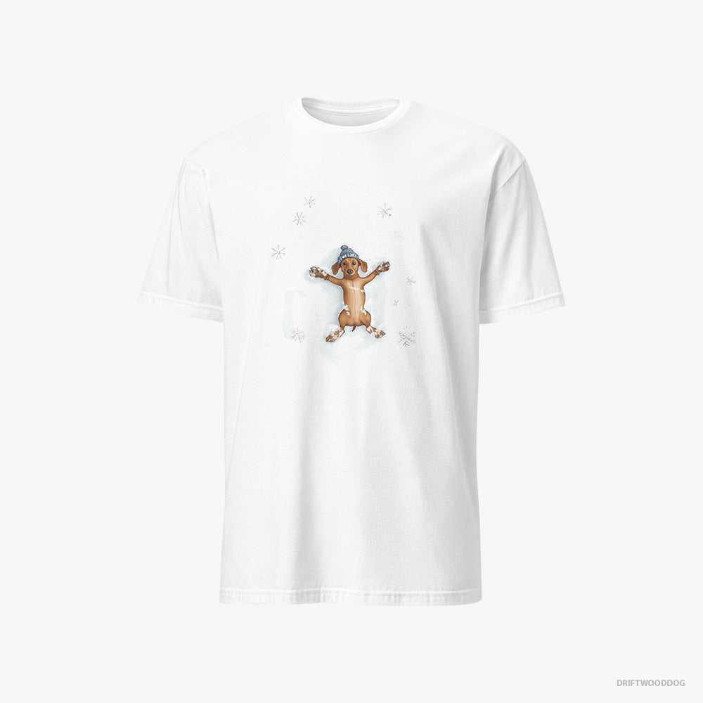 Dachshund T-Shirt – Women White T-Shirt Classic – Making Snow Angels (on White Background)