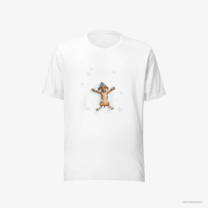 Dachshund T-Shirt – Women White T-Shirt Eco-Friendly – Making Snow Angels (on White Background)