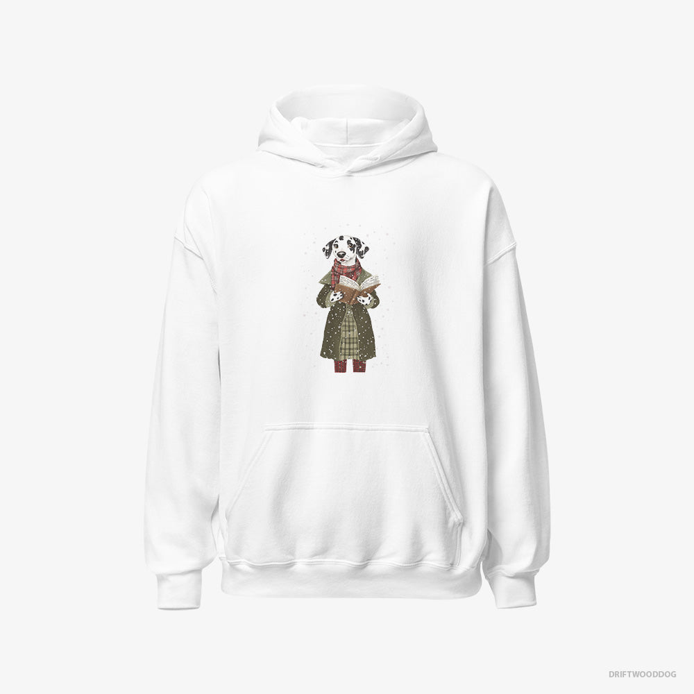 Dalmatian Hoodie – Men White Hoodie Classic – Singing Christmas Carols with a Songbook (on White Background)