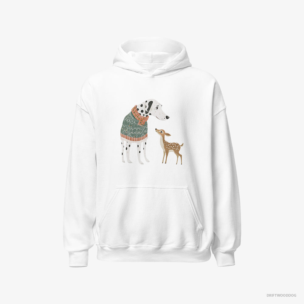 Dalmatian Hoodie – Men White Hoodie Classic – with a Playful Reindeer (on White Background)