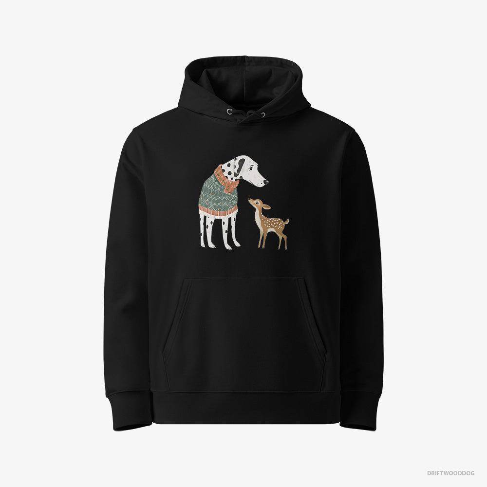 Dalmatian with a Playful Reindeer – Men's Hoodie Black Eco – Eco-Friendly