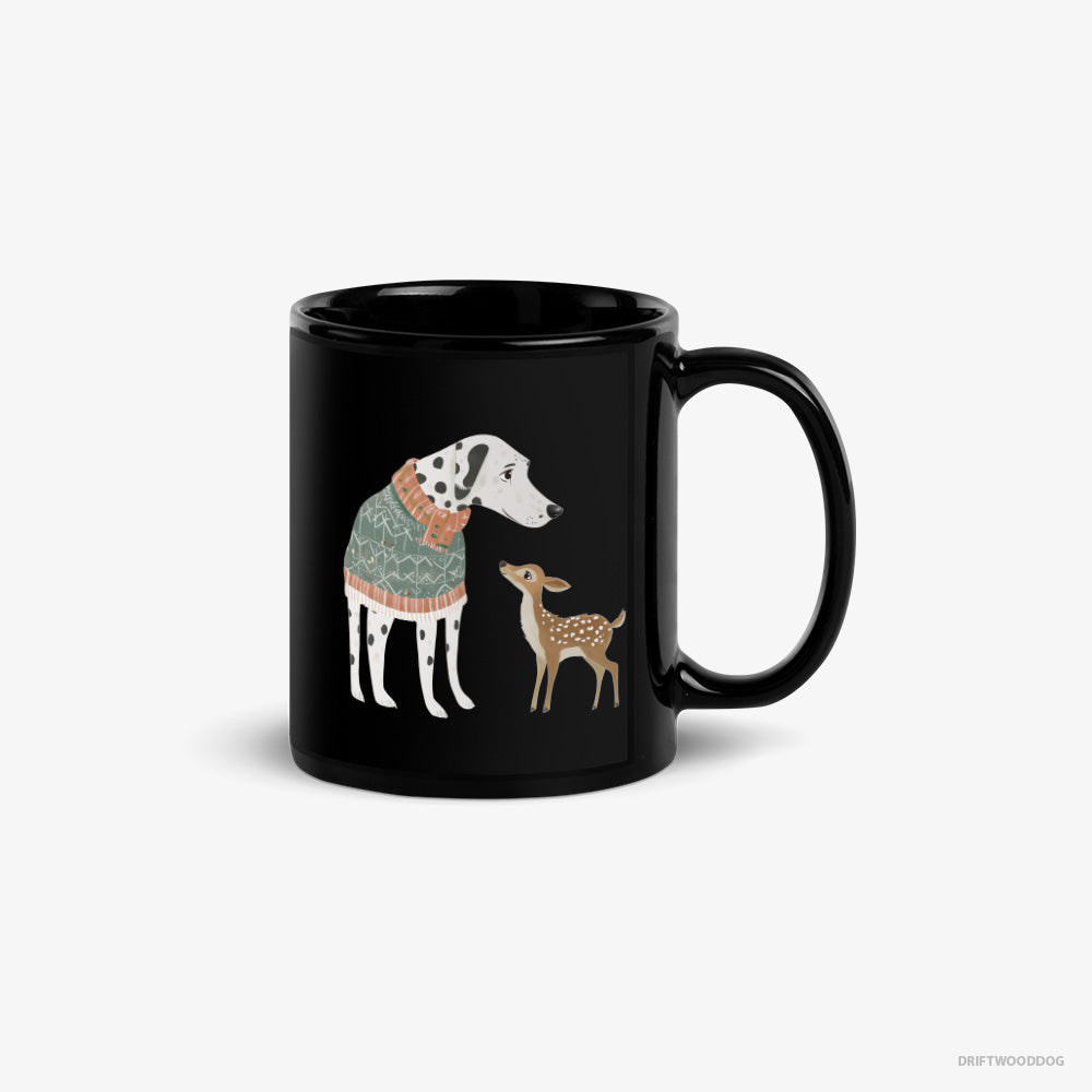 Dalmatian Mug – Unisex Black Mug Classic – with a Playful Reindeer (on White Background)