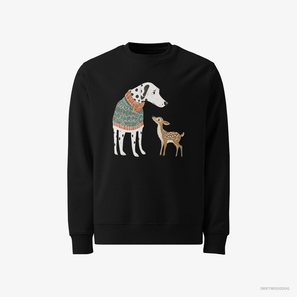 Dalmatian Sweatshirt – Men Black Sweatshirt Classic – with a Playful Reindeer (on White Background)